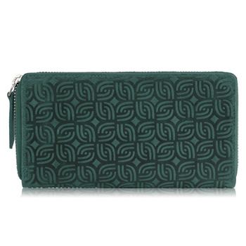 Portfel damski skórzany zielony w geometryczny wzór RFID Paolo Peruzzi T-116-HGR