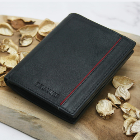 Portfel męski skórzany RFID - czarno-czerwony
