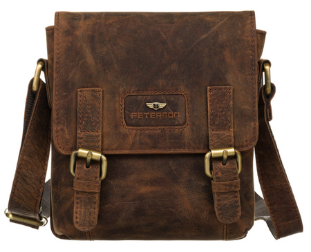 Listonoszka męska brązowa skórzana z regulowanym paskiem - Peterson