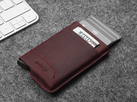 Portfel GOBI wykonany ze woskowanej skóry Hunter wiśniowy