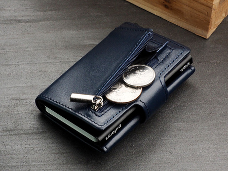 Portfel SOHO Zip wykonany z delikatnej, ekskluzywnej skóry Italia granatowy