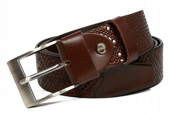 Klasyczny pasek ze skóry naturalnej zdobiony tłoczeniem we wzór skóry węża - Rovicky 115
