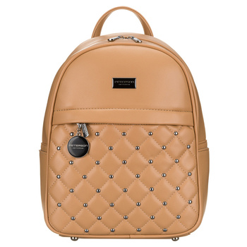 Plecak damski beżowy z nitami i modnym brelokiem - Peterson