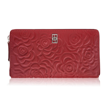 Portfel damski skórzany w kwiaty czerwony z metalowym logo Paolo Peruzzi AL-13-RD