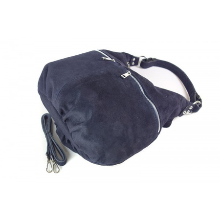 Klasyczny worek na ramię ,zamki suwaki XL A4  Shopper bag zamsz naturalny  granatowy W345BS