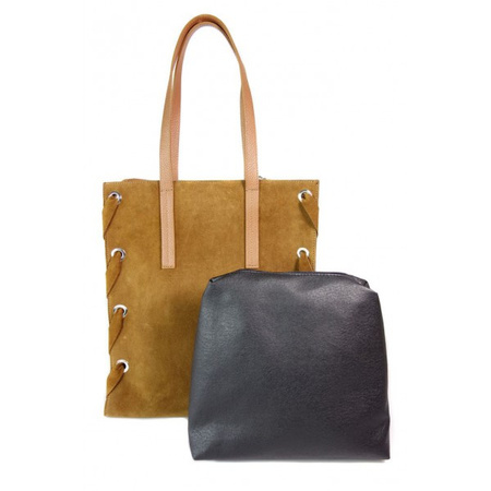 Zamszowa torba Shopper bag ,duży worek, kółka,  Vera Pelle pojemny Camel  WK745C