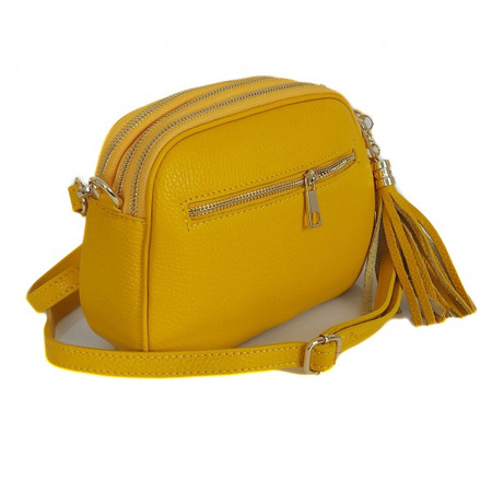 Listonoszka skórzana z frędzlami, złote okucia, żółta Vera Pelle