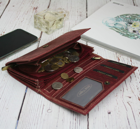 Portfel damski skóra nubuk Wild Tiger - ciemnoczerwony