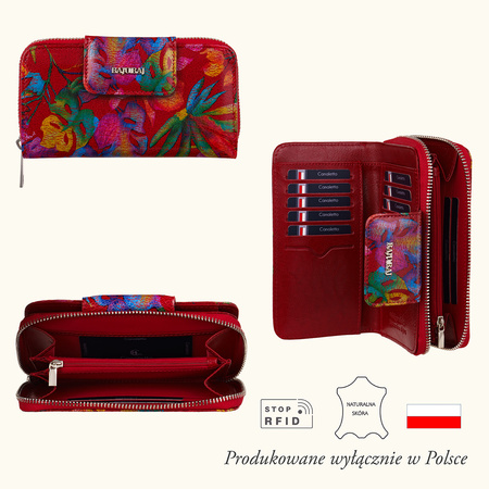 Portfel damski BajuBaj - czerwony, skórzany z funkcją RFID i stylowym designem
