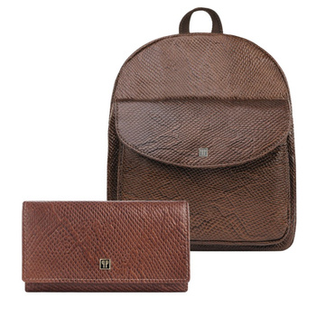 Plecak skórzany damski brązowy z portfelem Paolo Peruzzi