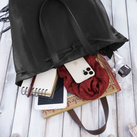 Torba shopper skórzana damska Paolo Peruzzi IN-64-BL czarna