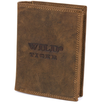 Portfel męski pionowy Wild Tiger RFID - ciemnobrązowy
