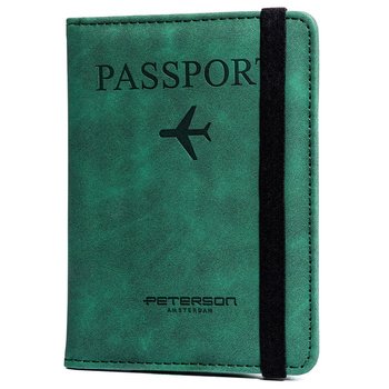 Etui na dokumenty/paszport wykonane ze skóry ekologicznej w zielonym kolorze - Peterson