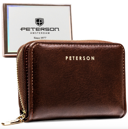 Portfel damski RFID w brązowej skórze ekologicznej - Peterson
