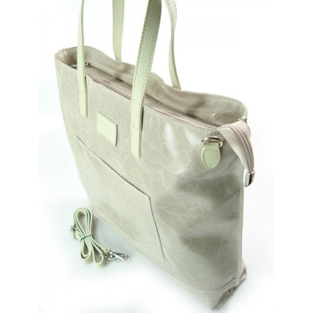 DUŻA TORBA SHOPPER BAG  VERA PELLE  NA RAMIĘ ŚWIECĄCA WŁOSKA SKÓRA  A4 RÓŻ PUDROWY X87RR