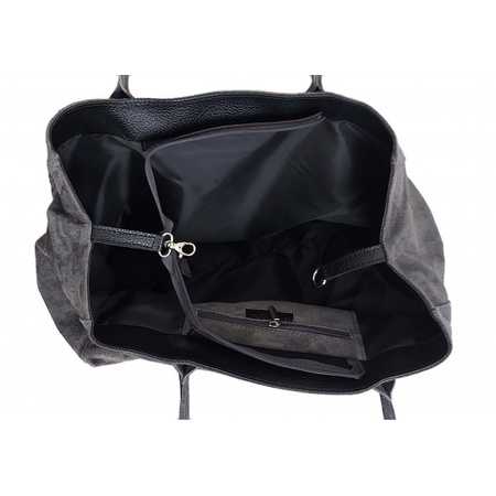 Torba XL A4 Vera Pelle - Szara, Naturalna Skóra Zamszowa, Made in Italy
