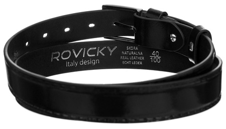 Stylowy pasek męski z lakierowanej skóry naturalnej licowej - Rovicky 90