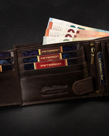 Portfel skórzany męski z tłoczeniem Peterson - duży, elegancki design