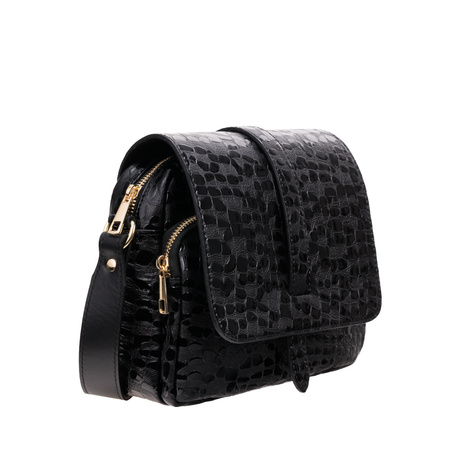 Listonoszka Canaletto z kroplami, czarna skórzana z złotymi detalami