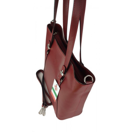 Klasyczna Włoska torebka skórzana na ramię mieści A4 ,Vera Pelle , Bordowa  MVN14R