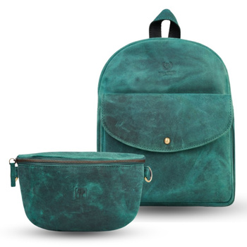 Plecak skórzany damski Paolo Peruzzi z saszetką w kolorze zielonym