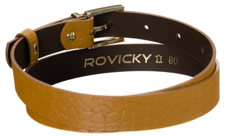 Ciekawy skórzany pasek damski ze złotą klamrą, zwierzęcy motyw - Rovicky 100