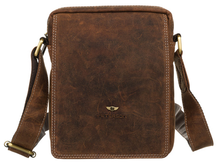 Listonoszka męska ze skóry naturalnej brązowa z złotymi okuciami - Peterson