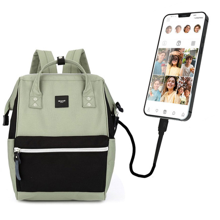 Plecak na laptopa Himawari z portem USB - klasyczny zielono-czarny