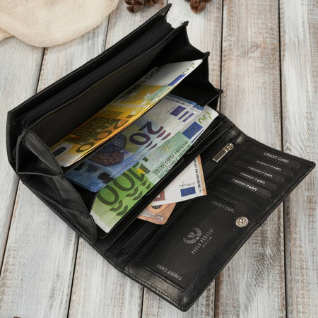 Portfel damski skórzany duy czarny z ochroną RFID elegancki Paolo Peruzzi AL-06-BL