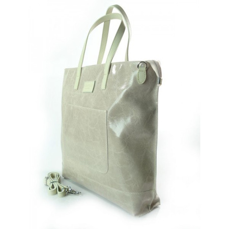 DUŻA TORBA SHOPPER BAG  VERA PELLE  NA RAMIĘ ŚWIECĄCA WŁOSKA SKÓRA  A4 RÓŻ PUDROWY X87RR