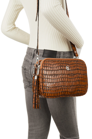 Listonoszka skórzana Canaletto z krokodylim wzorem - koniakowa elegancja