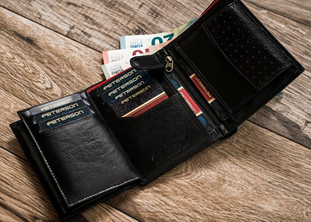 Pionowy portfel męski ze skóry naturalnej RFID - Peterson