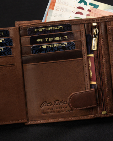 Portfel męski Peterson z naturalnej skóry - duży, pionowy, RFID