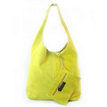 ŻÓŁTY ZAMSZOWY WOREK SHOPPER BAG WŁOSKA SKÓRZANA TORBA XL A4   W456GL