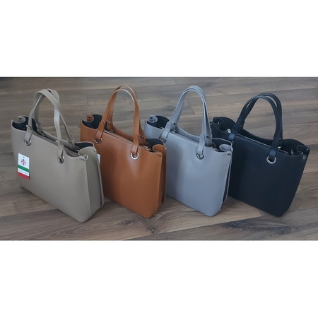 Torba shopper skórzana Vera Pelle camel z trzema komorami A4