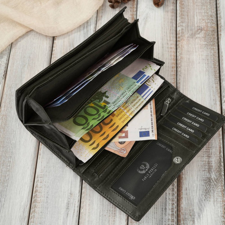 Portfel damski skórzany duy ciemnozielony z ochroną RFID klasyczny Paolo Peruzzi AL-07-GB