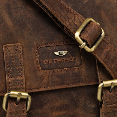 Listonoszka męska brązowa skórzana z regulowanym paskiem - Peterson