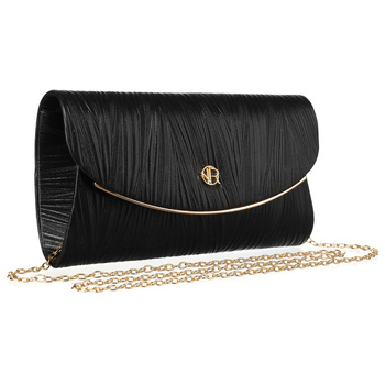 Czarna kopertówka damska ze skóry ekologicznej w prążki - Rovicky