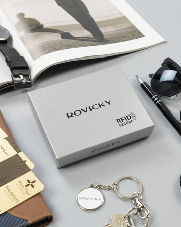 Portfel męski skórzany w brązowym kolorze z RFID - Rovicky