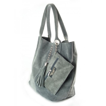 ZAMSZ NATURALNY WŁOSKA TORBA XL A4  SHOPPER BAG  SKÓRZANA SZARA  W567G
