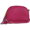 Torebka listonoszka trzykomorowa z frędzelkiem Vera Pelle Fuksja