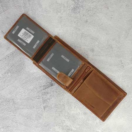 Duży portfel męski z systemem RFID Bellugio - koniakowy