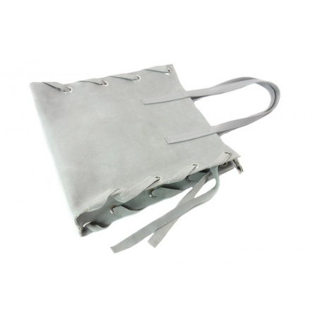 Zamszowa torba Shopper bag ,duży worek, kółka,  Vera Pelle pojemny Szara  WK745G