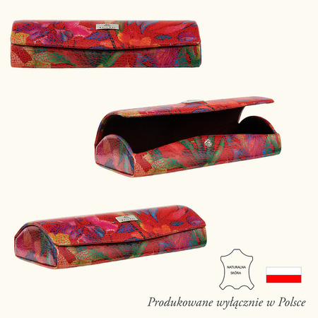 Etui na okulary BajuBaj w kolorowe kwiaty z naturalnej skóry