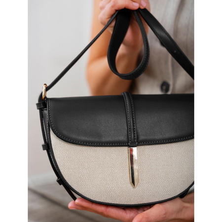 Listonoszka damska crossbody Peterson beżowo-czarna ze skóry i płótna