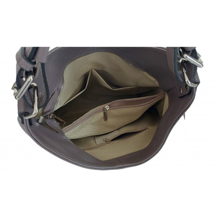 Torba worek skórzana Vera Pelle, szara, Made in Italy, pojemna