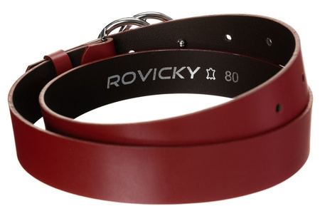 Gładki, skórzany pasek damski ze srebrną, podwójną klamrą  - Rovicky 80