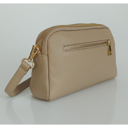 Listonoszka skórzana Vera Pelle Beżowa, 2 komory, złote okucia