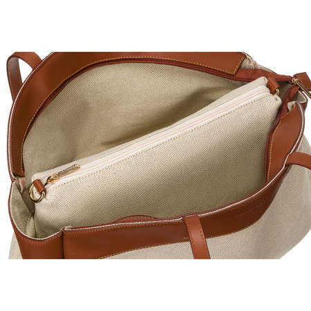 Torba shopper damska ze skóry naturalnej i poliamidu - beżowa/brown