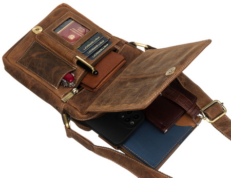 Listonoszka męska ze skóry naturalnej brązowa z złotymi okuciami - Peterson